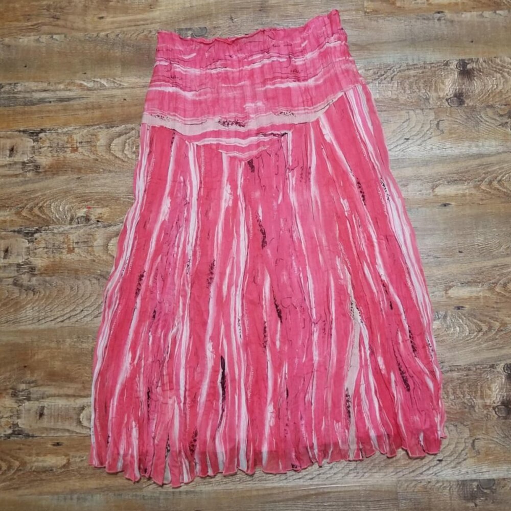 TRIBAL Peasant Skirt Bohemian 12 Pink Striped Festive Feminine